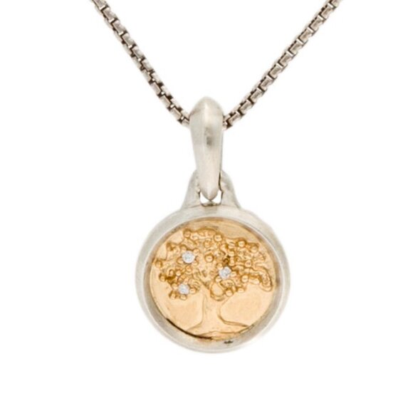 DAVID YURMAN DIAMOND STERLING SILVER & 18K TREE OF LIFE PENDANT NECKLACE - Picture 2 of 7